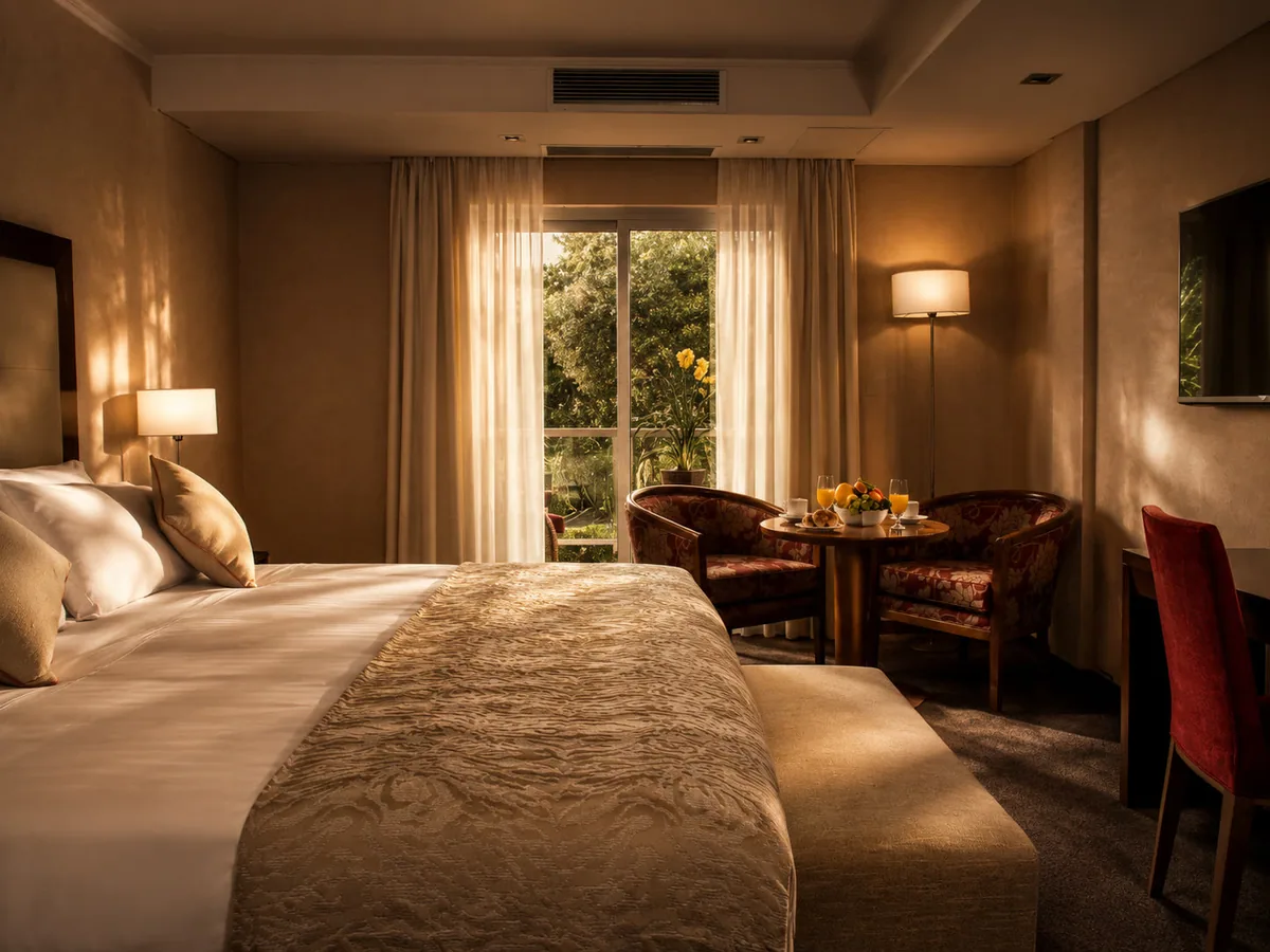 Quarto Senior do Falls Iguazú com cama king e sala de estar